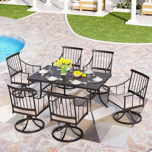PHI VILLA Swivel Chairs Set of 6 Patio Dining Rocker Chair with Cushion Rocking Patio Furniture for Garden Backyard Bistro, Beige