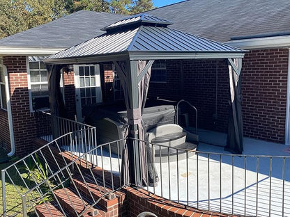 Domi 10'x12' Hardtop Gazebo Canopy,Outdoor Aluminum Gazebo with Galvanized Steel Double Roof,Curtain and Netting Included,Grey