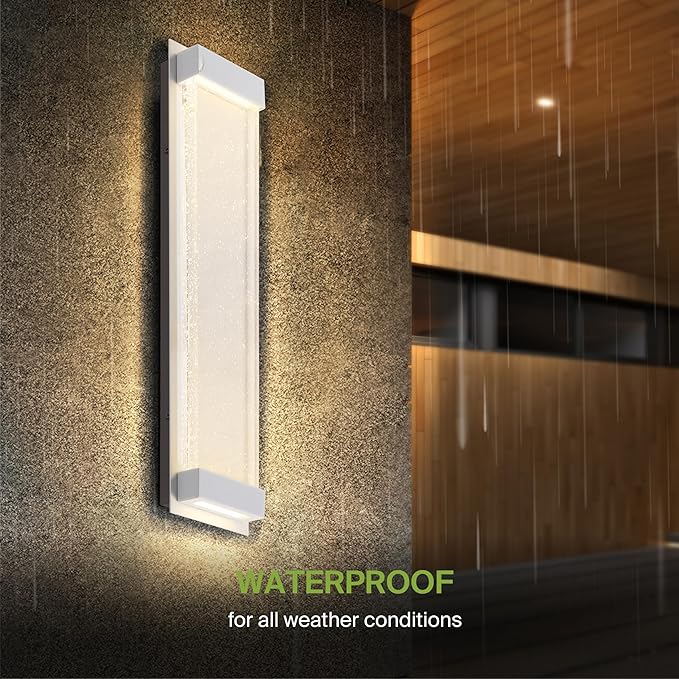 ASD LED 24 Inch Bubble Glass Wall Light Fixture | 22W 530LM 3000-5000K 100-277V | 3CCT, Waterproof, Dimmable, Up-Down Glow, ETL Listed | Exterior Flush Mount Sconce, Outdoor Lighting | White, 2 Pack
