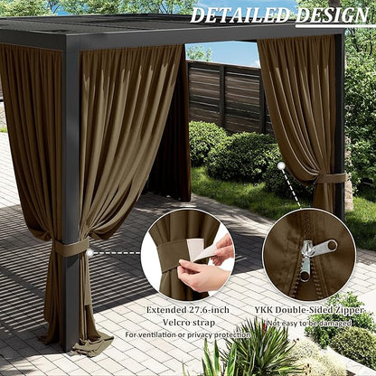 Gazebo Universal Replacement Privacy Curtain,12'×12' Gazebo Outdoor Waterproof Curtains, 4-Panels Sidewall Curtains with Double Zipper for Patio Canopy, Garden and Backyard (Curtain Only)