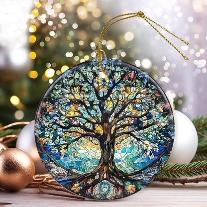 Colorful Ceramic Tree of Life Christmas Ornament, Tree of Life Ornaments for Christmas Tree, Holiday Decorations, Christmas Decor, Tree of Life Gifts, Christmas Ornament Gift Ideas - Pattern A