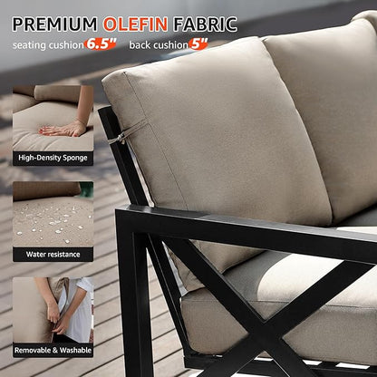 NATURAL EXPRESSIONS 6 Pieces Patio Furniture Sets,Outdoor Furniture Sets Metal Patio L Shape Sectional Couch Sofa Conversation Sets with 6.5" Shale Cushions,HighBack Hand-Brush Black Frame