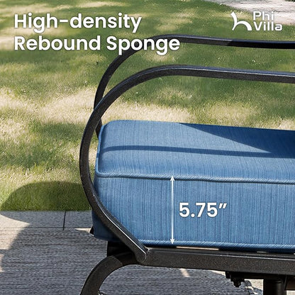 PHI VILLA 6 Piece Patio Furniture Sets with 1 x 3-Seat Deep Seating Bench, 2 x Cushioned Swivel Sofa Chairs, 1 x Coffee Table & 2 Ottoman, Outdoor Metal Conversation Set for Lawn Garden, Peacock Blue