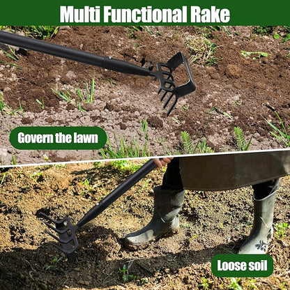 2-in-1 Garden Hoe Tool, Adjustable Length from 37 to 60inch, Ergonomic Design for Weeding and Raking, Durable and Rust-Proof Blade, Save Time and Effort