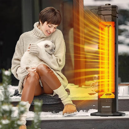 Outdoor Electric Patio Heater, Haimmy 34- inch Outdoor Electric Patio Heater, 1500W Instant Heating, 3 Heat Levels, Tip-Over & Overheat Protection, IPX5 Waterproof Tower Space Heater