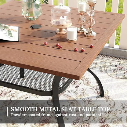 VICLLAX 5 Pieces Patio Dining Set for 4, Outdoor Furniture Set Includes 37.8" Square Outdoor Table and 4 Patio Swivel Chairs for Lawn Garden, Walnut Tabletop and Mixed Brown Fabric
