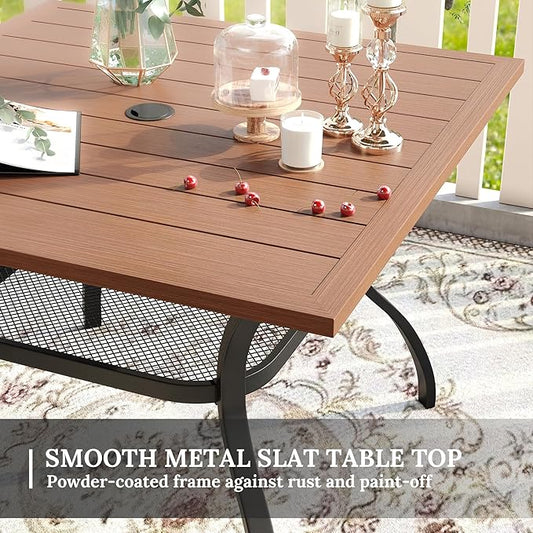 VICLLAX 5 Pieces Patio Dining Set for 4, Outdoor Furniture Set Includes 37.8" Square Outdoor Table and 4 Patio Swivel Chairs for Lawn Garden, Walnut Tabletop and Mixed Brown Fabric
