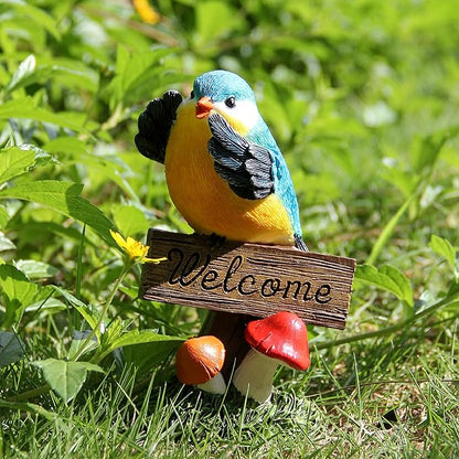 Bird Decor for Garden Statues,Bird Figurines Welcome Sign for Outdoor Decorations,Birds Decorative Outdoor Statue for Garden Patio Yard Lawn Home Shelf Decor,Gardening Gifts for Birds Lovers Women