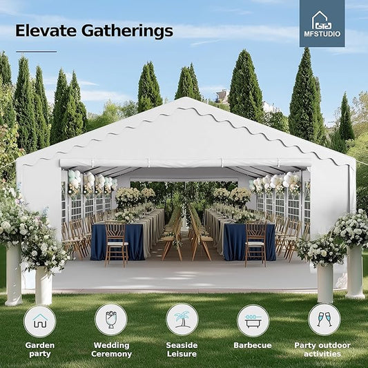 MFSTUDIO 20'x40' Party Tent, Outdoor Heavy Duty Party Tents with Removable Sidewalls, Large Canopy Tent Shelter for Outdoor Events Wedding Birthday, White