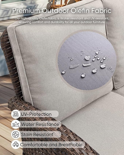 HUMMUH Outdoor Patio Couch-Outdoor Rattan Couch with Thick Cushions Outdoor Sofa for Deck Lawn Porch Balcony Poolside-Brown/Grey