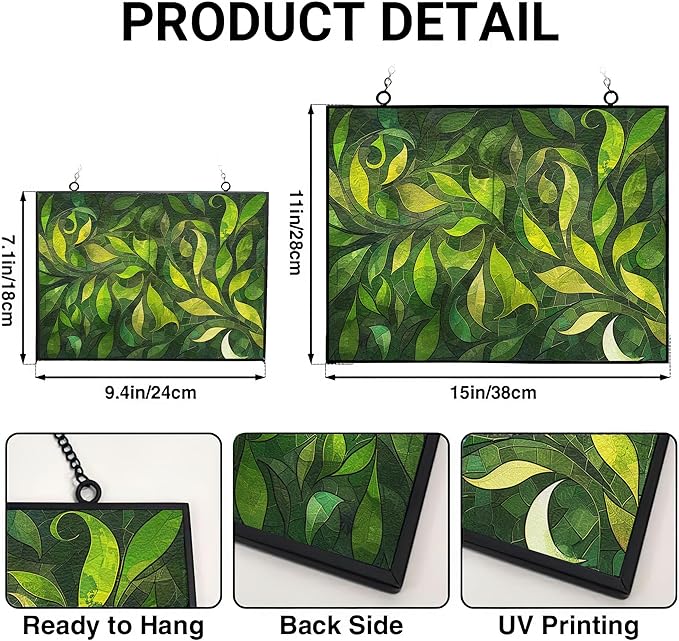 Personalized Rectangle Green Grass Stained Glass Window Hanging Sun Catcher Halloween Haning Ornament Decoration Christmas Birthday Gifts for Lover Friends Mothers Day