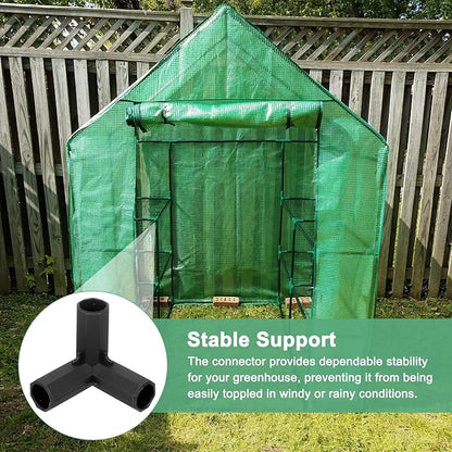 12 Pcs 11mm Greenhouse Frame Building Connectors, 3 Way Right Angle Pipe Fitting for Grape Trellis/Sunscreen Shed/Gardening Plant Stakes, Greenhouse Accessories [Black]