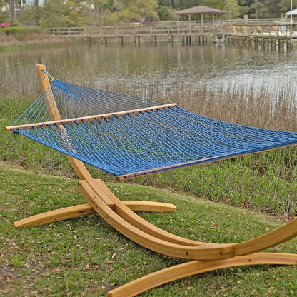 Original Pawleys Island Deluxe Coastal Blue DuraCord Rope Hammock – 13 ft. x 65 in, 2-Person, 450 lb Capacity, Oak Spreader Bar, Zinc-Plated Hardware, Handcrafted in The USA