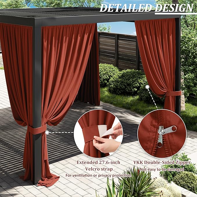 Gazebo Universal Replacement Privacy Curtain,12'×12' Gazebo Outdoor Waterproof Curtains, 4-Panels Sidewall Curtains with Double Zipper for Patio Canopy, Garden and Backyard (Curtain Only)