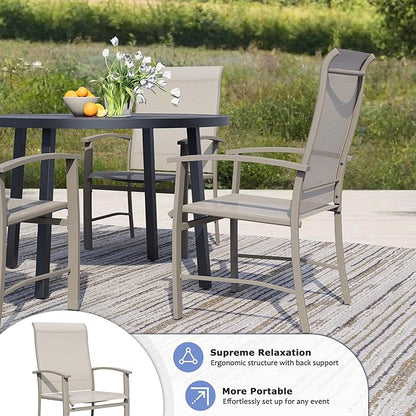 Outdoor Dining Chairs Set of 6, Stackable Patio Chairs with Metal Frame & Textilene Fabric, Perfect for Patio Garden Deck, Ivory