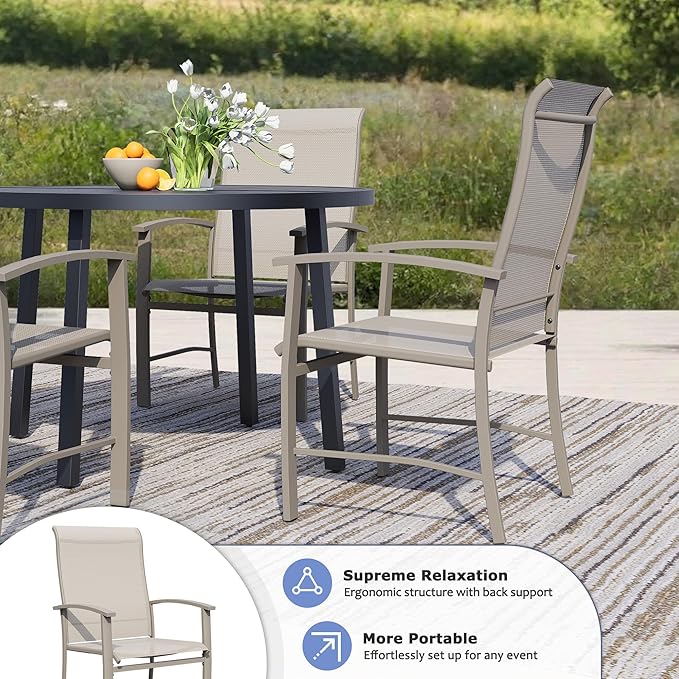 Outdoor Dining Chairs Set of 8, Stackable Patio Chairs with Metal Frame & Textilene Fabric, Perfect for Patio Garden Deck, Ivory