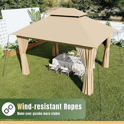 AOXUN Outdoor Gazebo for Patio 10x12, Metal Frame Canopy with Double Roofs, Heavy Duty Party Tent and Shelter with Mosquito Netting and Privacy Screen for Backyard, Lawn, Garden, Deck