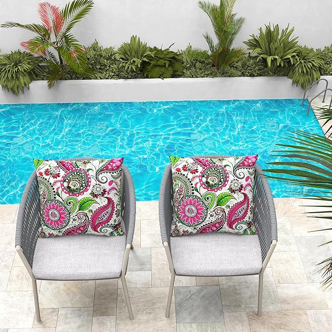 WOLKI Waterproof Outdoor Pillows 26x26 Feather and Down Filled Throw Pillow for Patio Furniture, Outside Decorative Pillow Set of 2 Flower