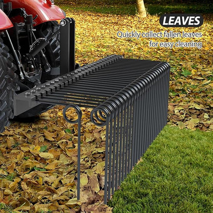 60 in Pine Straw Needle Rake, 3 Point Landscape Rake, Powder Coated Steel Spring Tow Behind Rakes, Tractor Attachments for Leaves Straw Grass Attach to Cat 0 Cat 1, Black