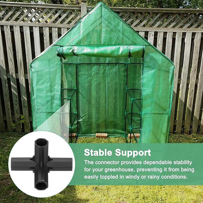 12 Pcs 11mm Greenhouse Frame Building Connectors, 4 Way Right Angle Pipe Fitting for Grape Trellis/Sunscreen Shed/Gardening Plant Stakes, Greenhouse Accessories [Black]