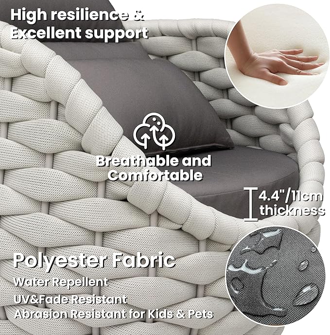 4 PCS Porch Furniture Chair: Patio Accent Chair Aluminum - Woven Rope Cushioned Armchair Assembled - Modern Lounge Single Chair - All Weather 400lbs for Deck Balcony Yard Garden Hotel Poolside