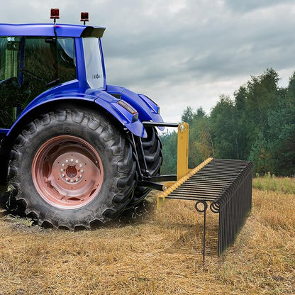 YITAMOTOR 60" Durable Powder Coated Steel Pine Straw Rake Steel Spring Landscape Rake Attaches to Cat-0 Cat-1,3 Point Hitch for Tractor, Yellow
