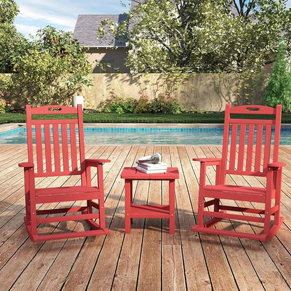 Kingdura Adirondack Outdoor Side Table, 16 x 13 Inches HDPE Plastic Outside End Tables for Patio Pool Porch Backyard Indoor, 2 Tiers Storage Shelf, All Weather Resistant, Easy Maintenance (Red)