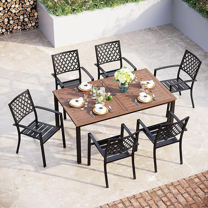 Sophia & William Patio Dining Set Outdoor Table and Chairs 7 Piece Metal Patio Table Furniture Set with Large Rectangular Dining Table for 6 Person and Stackable Outdoor Chairs Support 300LBS (Balck)