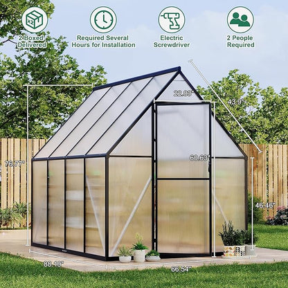 6 ft x7 ft Aluminum-Framed Polycarbonate Greenhouse, Heavy Duty Polycarbonate Greenhouse with Quick Setup Structure and Roof Vent, Large Enhanced Aluminum Green House Kit for Outdoors