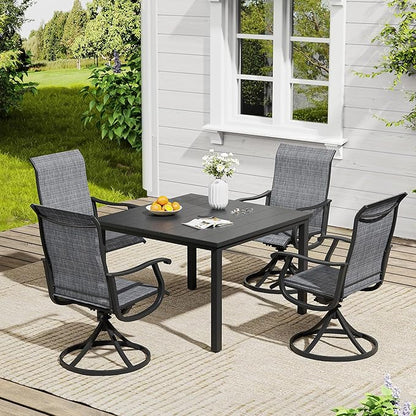 VICLLAX 5 Pieces Outdoor Dining Set, Patio Furniture Set of 4 Patio Swivel Dining Chairs and Square Patio Table, Dark Charcoal Chairs & Black Tabletop