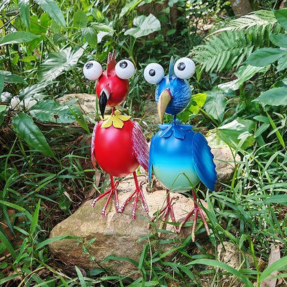 Metal Flamingo Decor Garden Statue Outside - Art Blue Flamingos Yard Art Outdoor Garden Sculptures for Patio Backyard Porch Decoration, Gifts for Mom