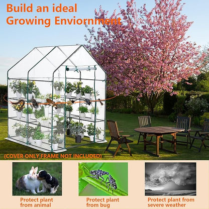 Greenhouse Cover Replacement, 56×56×76 Inches PE Walk-in Greenhouse Cover for Gardening Plants w/Roll-Up Zipper Door, Waterproof Wind Rain Proof Frost Protection , Easy Assembly (No Frames Include)