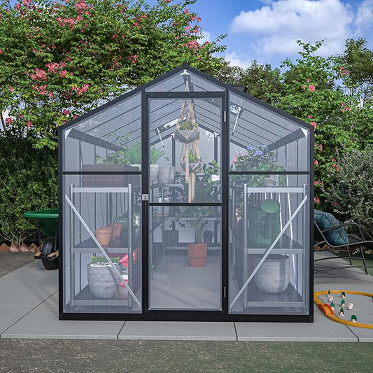 Favfurish 6x12 FT Greenhouses for Outdoors,Heavy Duty Polycarbonate Greenhouse,Lockable Walk-in Green House Sunroom w/ Roof Vent,Aluminum Hot House for Garden Plants Backyard Patio,Black