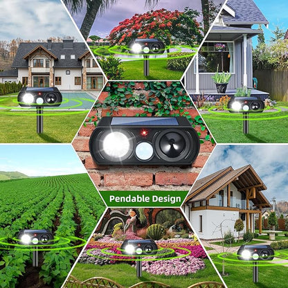 2Pack Solar Deer Repellent Device Ultrasonic Repellent Outdoor Solar Animal Repeller with LED Strober Light&Motion Sensor,2025 Cat Deterrent Outdoor to Scare Squirrel Raccoon Skunk Rabbit