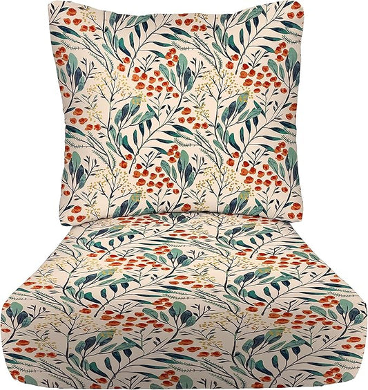 RSH DECOR Deep Seating Cushion with Pillow Back | 25” x 25.5” Seat | Water and Fade-Resistant Spun Fabric | Outdoor Chair Cushion Set for Patio Furniture | Gould Multi