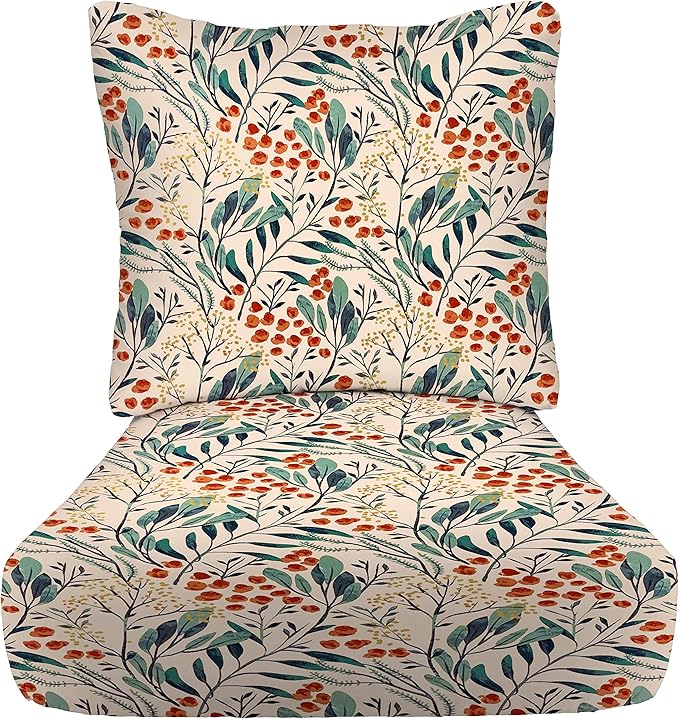 RSH DECOR Deep Seating Cushion with Pillow Back | 22” x 25” Seat | Water and Fade-Resistant Spun Fabric | Outdoor Chair Cushion Set for Patio Furniture | Gould Multi