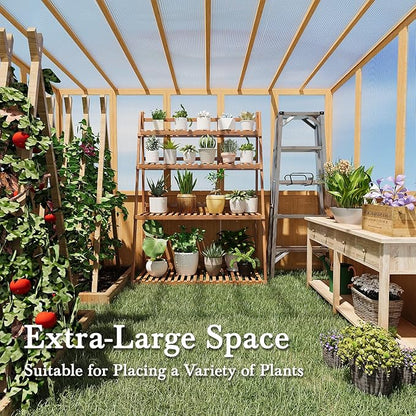 U-MAX 6x10 Ft Wood Greenhouse for Outdoors with Openable Window & Lockable Door, Heavy Duty Lean to Walk in Greenhouse with Polycarbonate Panel for Outside, Garden and Backyard