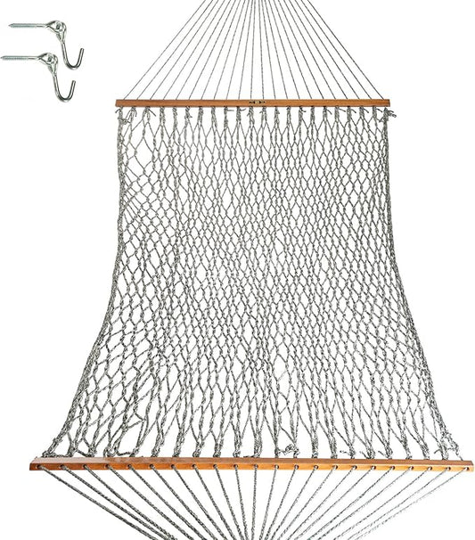 Original Pawleys Island Large Green DuraCord Rope Hammock – 13 ft. x 55 in., 2-Person, 450 lb Capacity, Oak Spreader Bar, Zinc-Plated Hardware, Handcrafted in The USA
