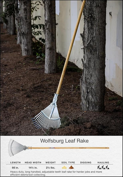 IDEALSPATEN - Made in Germany Since 1899 - Wolfsburg Leaf Rake Professional Heavy Duty Adjustable Leaf Rake 3.5lb - 66in (Wolfburg)#IS440
