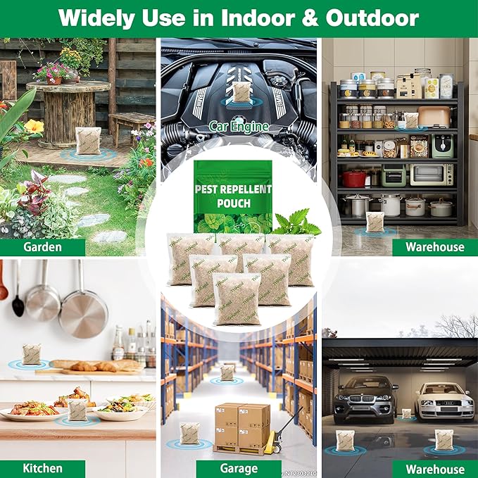 12 Pack Peppermint Oil Mouse Repellent Pouches - Powerful Pest Repellent for Rodent Rat Mice Skunk Squirrel Roach Moth, Mice Deterrent for House/Car/RV/Garage/Boat/Shed/Basement, Plant-Based Formula