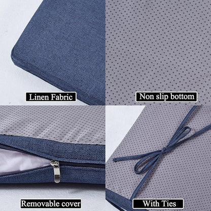 36 x 14 Inch Piano Bench Cushions for Indoor Furniture with Ties Non Slip Kitchen Dining Room Bench seat Cushion for Shoe Storage Ottoman Window Settee Pad，Navy Blue