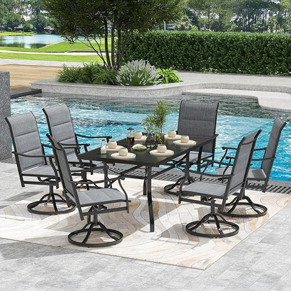 Soohow Swivel Outdoor Dining Chairs Set of 8, Patio Swivel Dining Chair with Textilene Fabric, Outdoor Metal Armchair All Weather Resistant, Ergonomic Comfort, Perfect for Patio, Backyard, Balcony