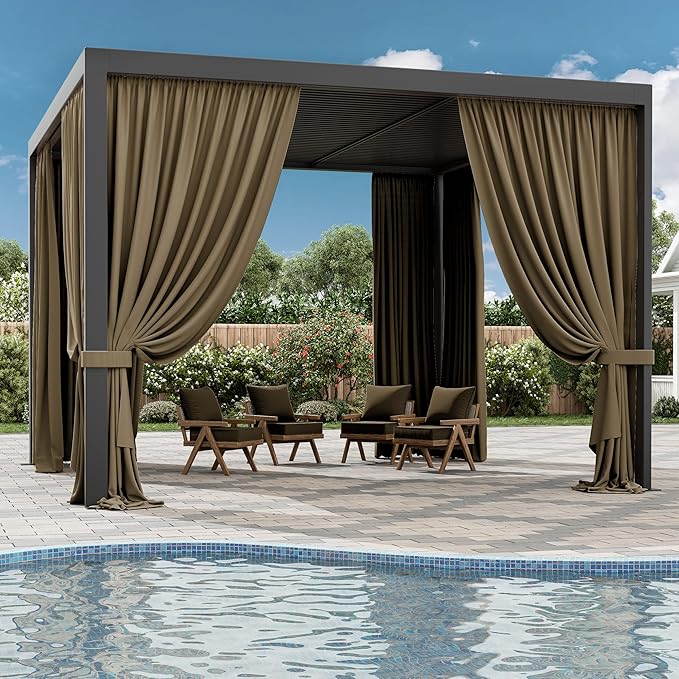 Gazebo Universal Replacement Privacy Curtain,12'×12' Gazebo Outdoor Waterproof Curtains, 4-Panels Sidewall Curtains with Double Zipper for Patio Canopy, Garden and Backyard (Curtain Only)
