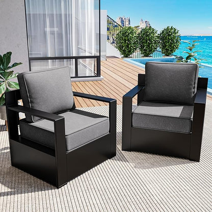 Outdoor Patio Furniture Aluminum Patio Chairs, All-Weather Metal Outdoor Chair with 6 Inch Thick Cushions, Deep Setting for Garden, Outside and Porch