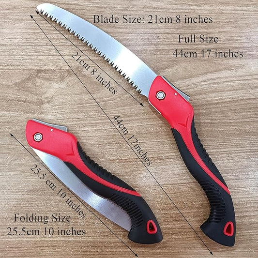 8 Inch Heavy Duty Pruning Saw, Folding Hand Saw with SK5 Curved Blade, Triple-cut Razor Teeth Used for Trees Wood Cutting Camping Gardening Work, Hiking, Landscaping, Tree Trimming