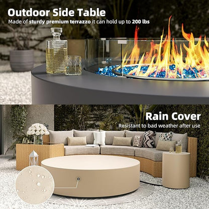 UPHA 42-inch Outdoor Propane Gas Fire Pit Table 50000 BTU Concrete Rectangle FirePit for Outside Patio with Propane Tank Cover, Wind Guad, Blue Glass Rocks, Rain Cover, Grey