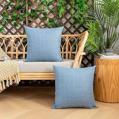 Kevin Textile Pack of 2 Decorative Outdoor Waterproof Checkered Pillow Covers Garden Cushion Sham Throw Pillowcase Shell for Patio Tent Couch 24x24 Inch Light Blue