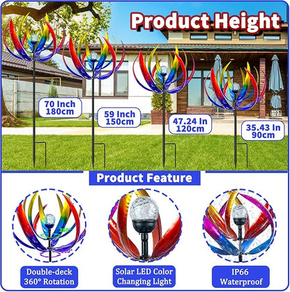 Wind Spinners Outdoor for Yard and Garden - Wind Sculptures & Spinners,70 Inch Wind Spinner with Solar Powered Multi-Color Glass Ball Light for Yard Garden Backyard Lawn Decorations