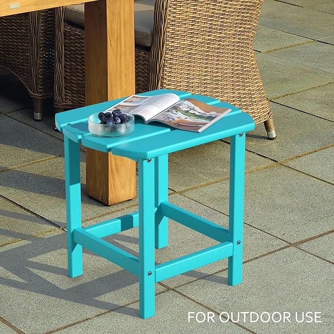TORVA Patio Adirondack Side Table, Outdoor End Tables All-Weather Resistant HDPE Humidity-Proof Long Time Use for Deck, Lawn,Garden, Porch, Backyard End Table(Lake Blue Color-1 Tier)