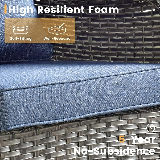 HOOOWOOO Patio Furniture Set,6 Piece Outdoor Furniture Set with Swivel Chairs,Wicker Patio Conversation Couch Chairs Ottoman Set,Denim Blue
